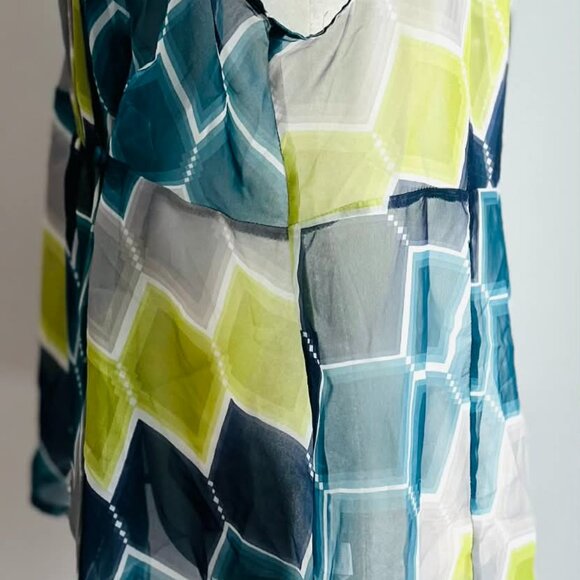 Banana Republic Teal Green & Gray Sheer Wrap Blouse with Flutter Sleeves – US XL - Picture 4 of 12